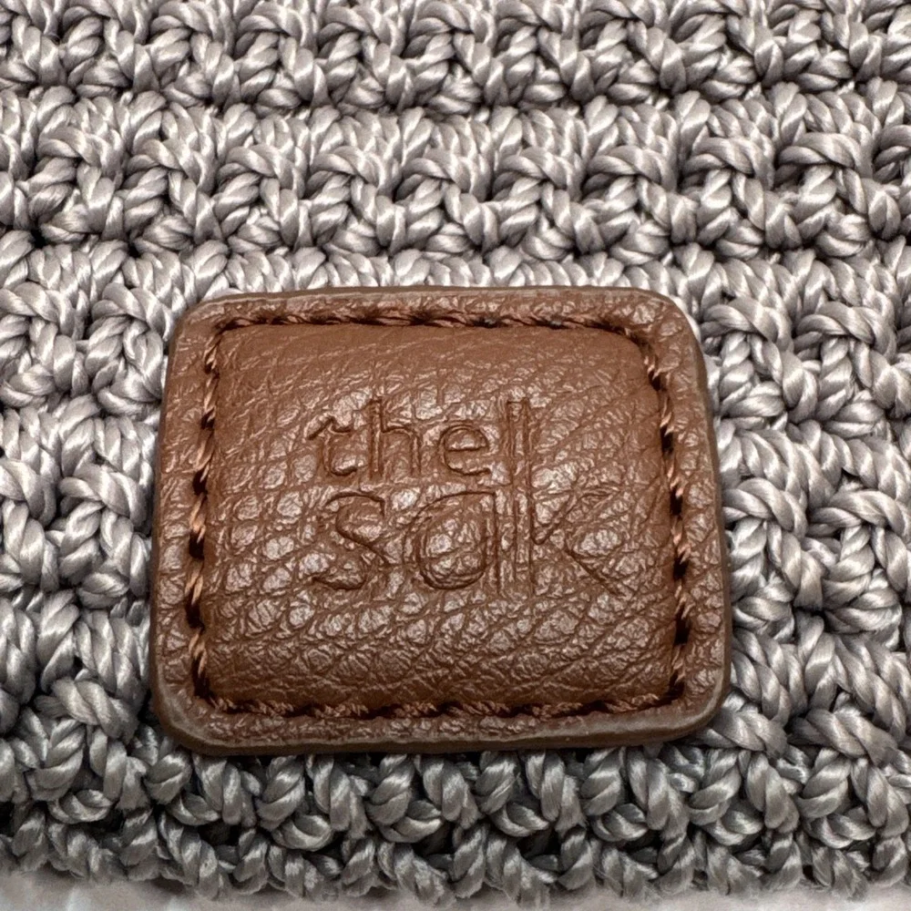 The Sak Wristlet Purse Clutch Boho Crochet Strap Zipper Pocket Grey Peace
